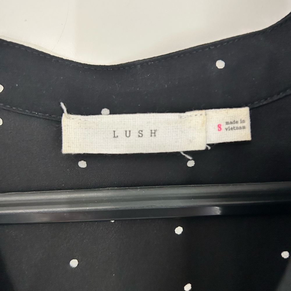 Lush Black with White Polka Dots, 3/4 Sleeve Relaxed Blouse - Picture 3 of 10